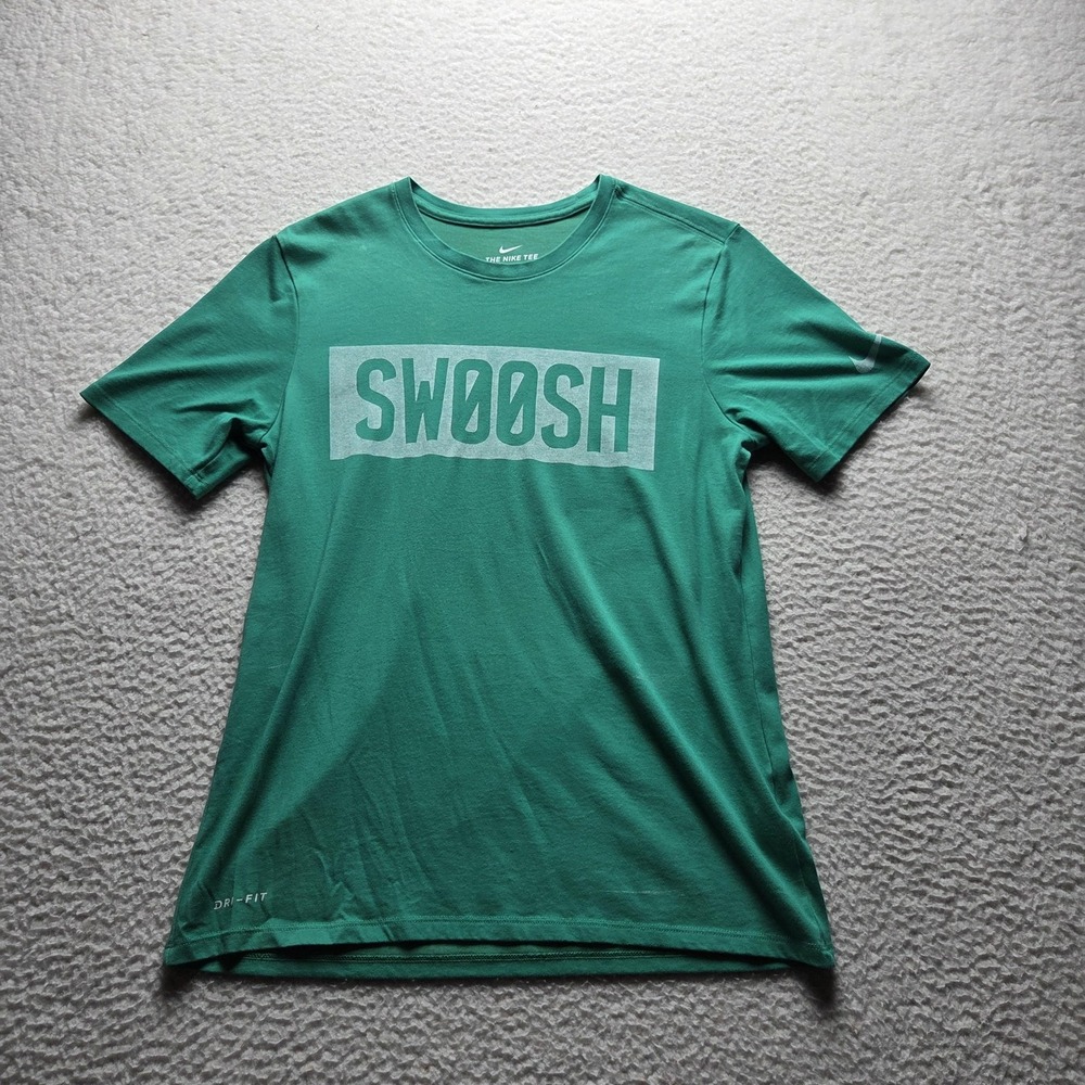 Nike Shirt Mens Medium Green Swoosh Logo Graphic Dri-Fit Tee Tagless Jersey